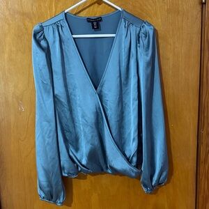 Silky Teal Wrap Blouse